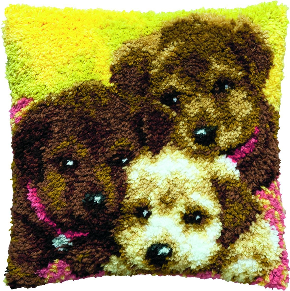 PAKO 40X40 cm LATCH HOOK CUSHION KIT 3 X PUPPIES