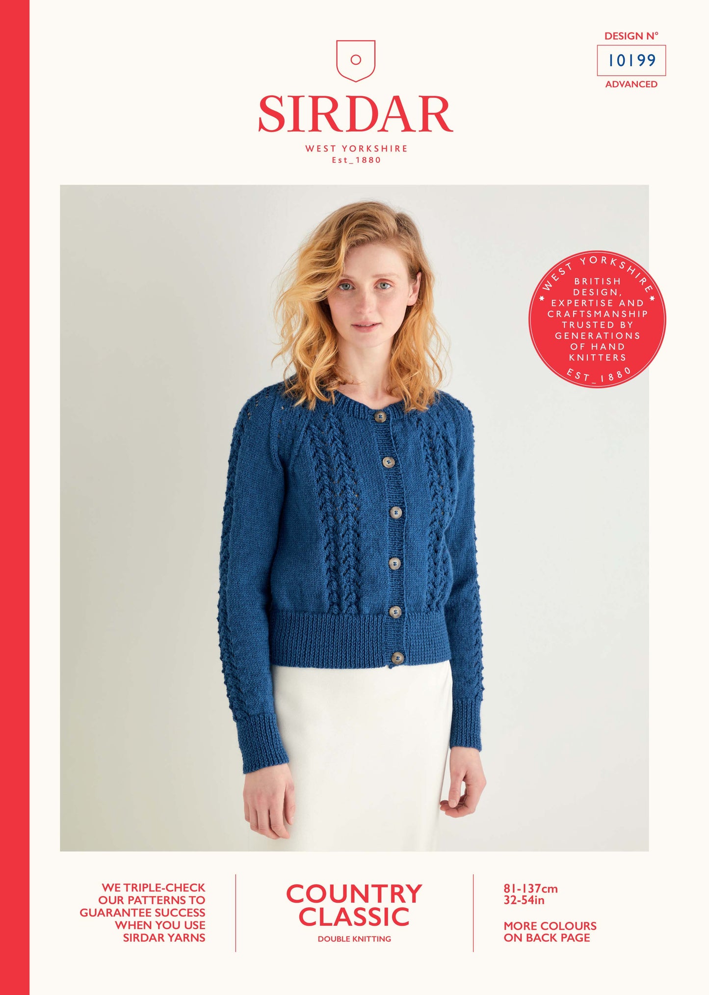 Sirdar Pattern 10199 - Lace textured Cardigan-Sirdar country classic DK - Product image