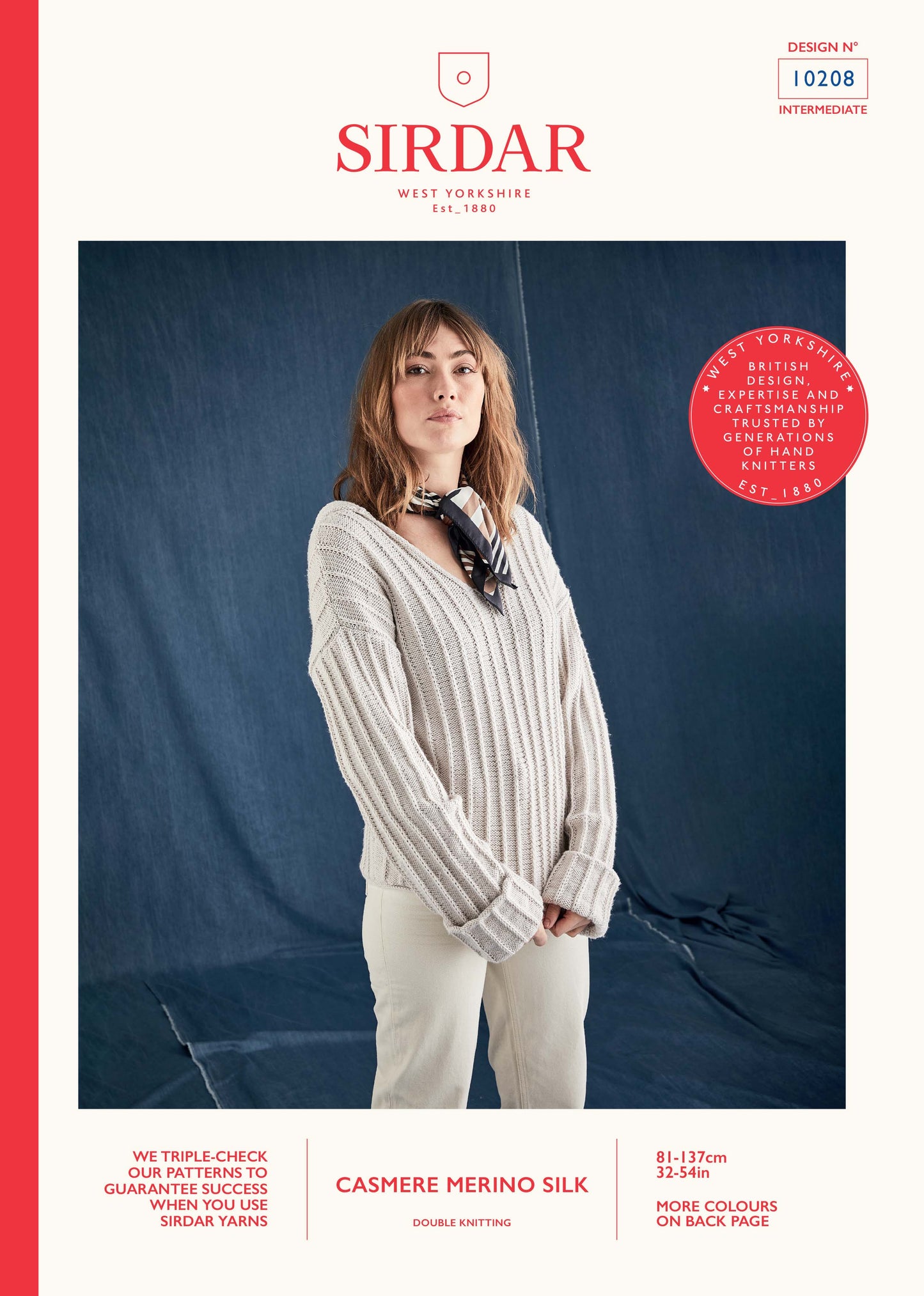 Sirdar Pattern 10208 - Ribbed hoodie-Sirdar cashmere merino silk DK - Product image