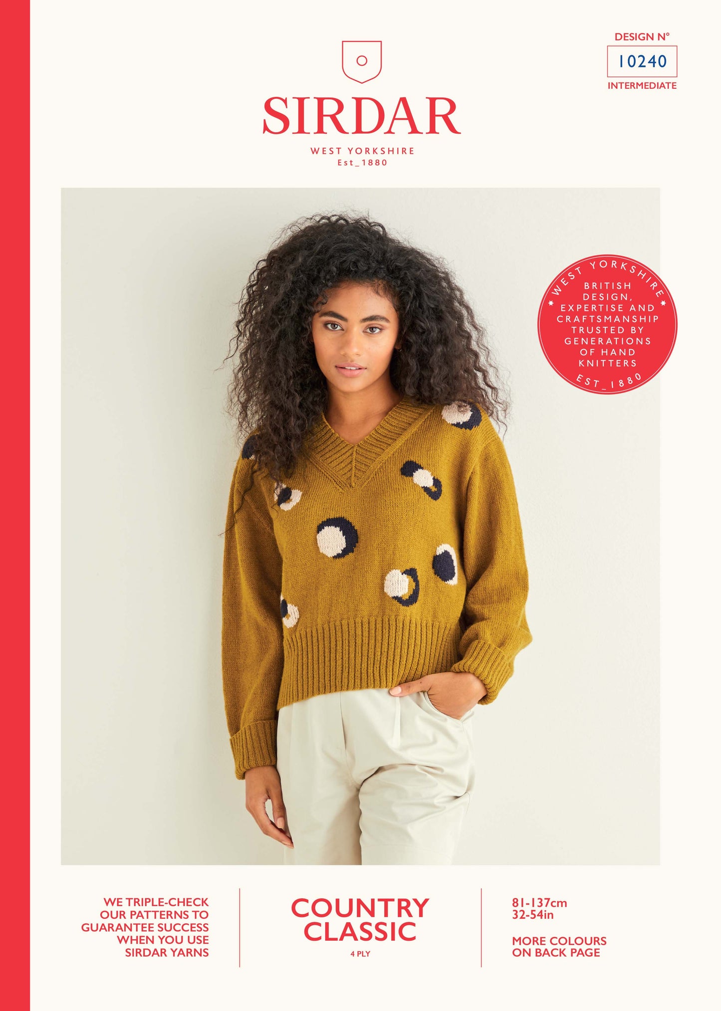 Sirdar Pattern 10240 - Leopard print V neck sweater-Sirdar country classic 4 ply - Product image