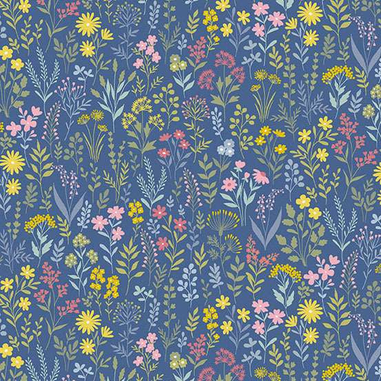Meadow Blue - Petite Fleur quilting fabric by Makower UK