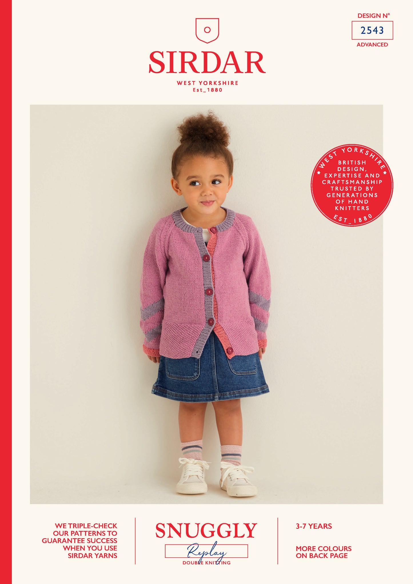 Sirdar Pattern 2543 - Kids chevron sleeve cardigan-Snuggly replay DK - Product image