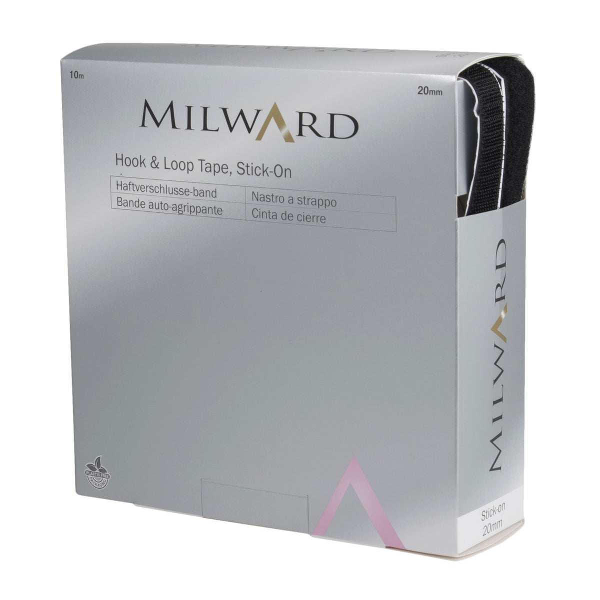 Milward Hook and Loop Tape Stick-On 20mm Black (Per Metre)