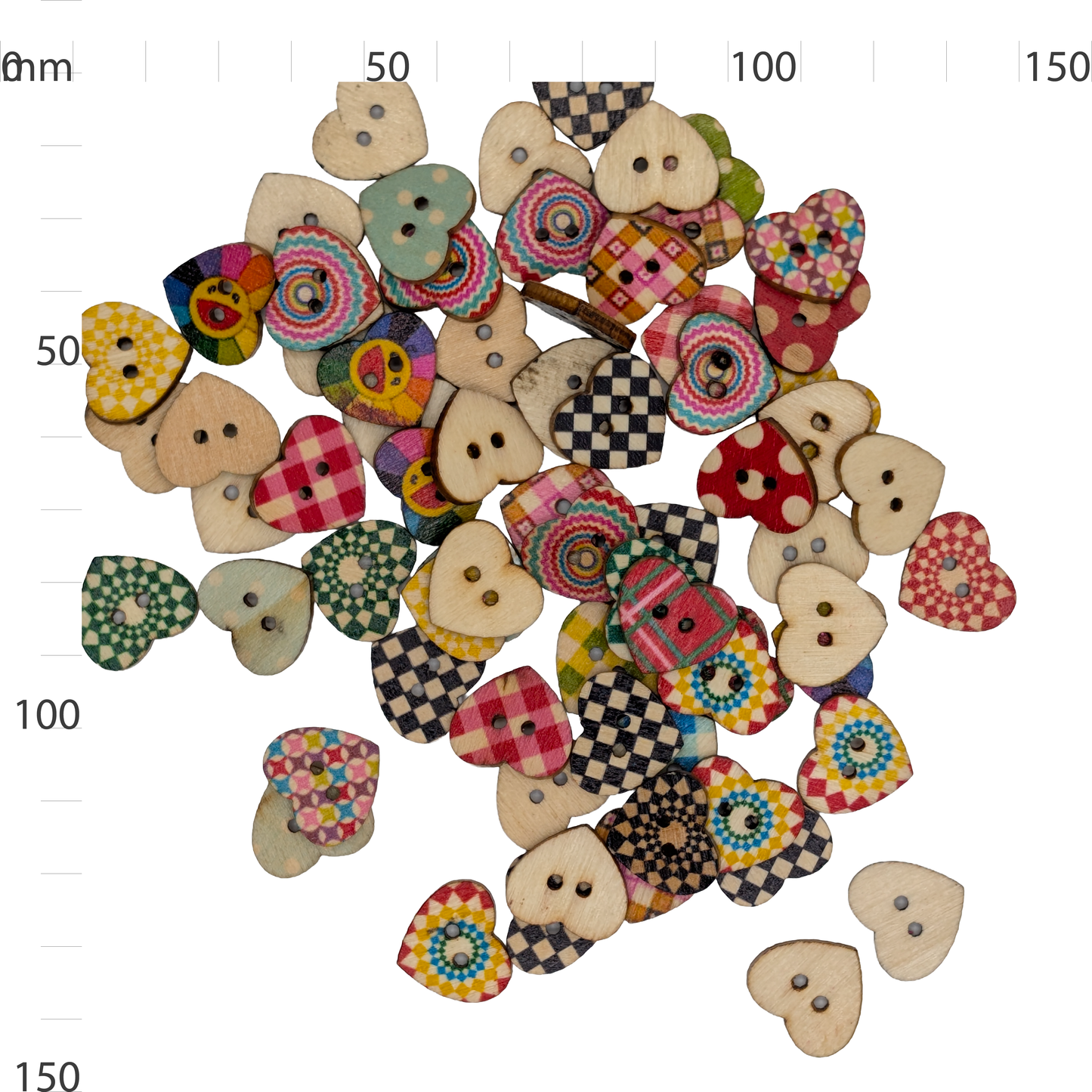 Wooden Mixed Print Heart Button