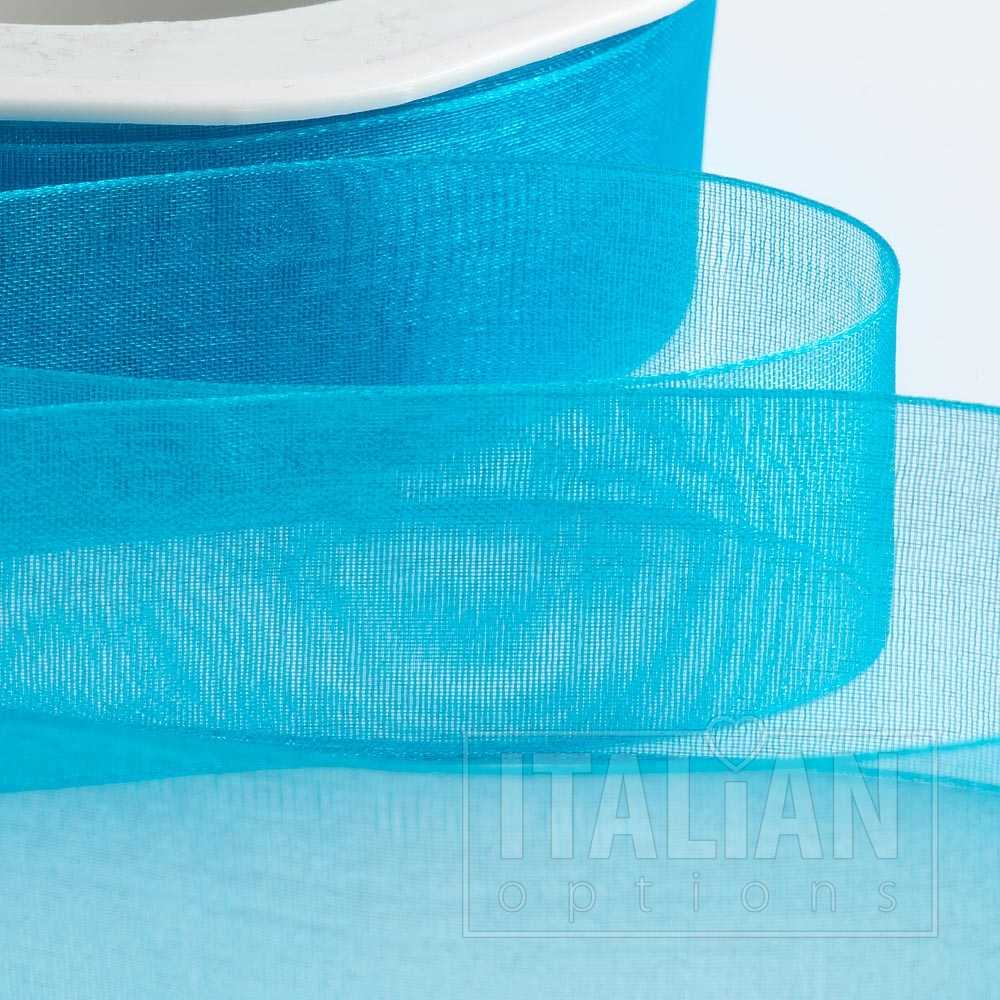 Turquoise Organza Woven Edge Ribbon 38mm x 20m