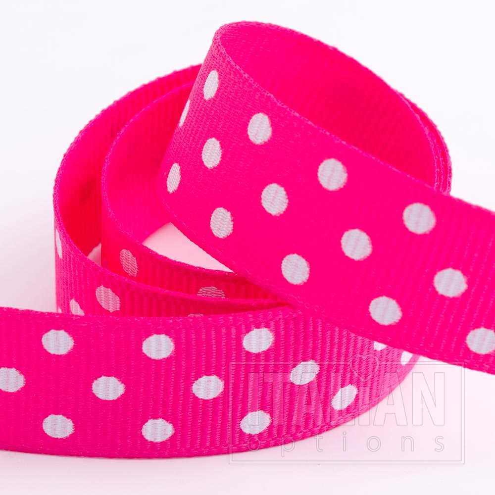 Shocking Pink Polka Dot Grosgrain Ribbon 25mm x 10m