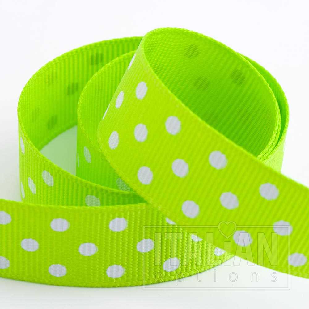 Lime Polka Dot Grosgrain Ribbon 25mm x 10m