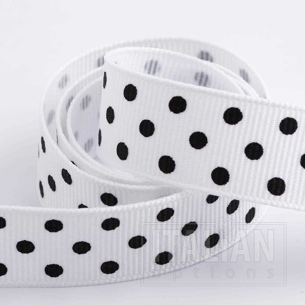 White Polka Dot Grosgrain Ribbon 25mm x 10m