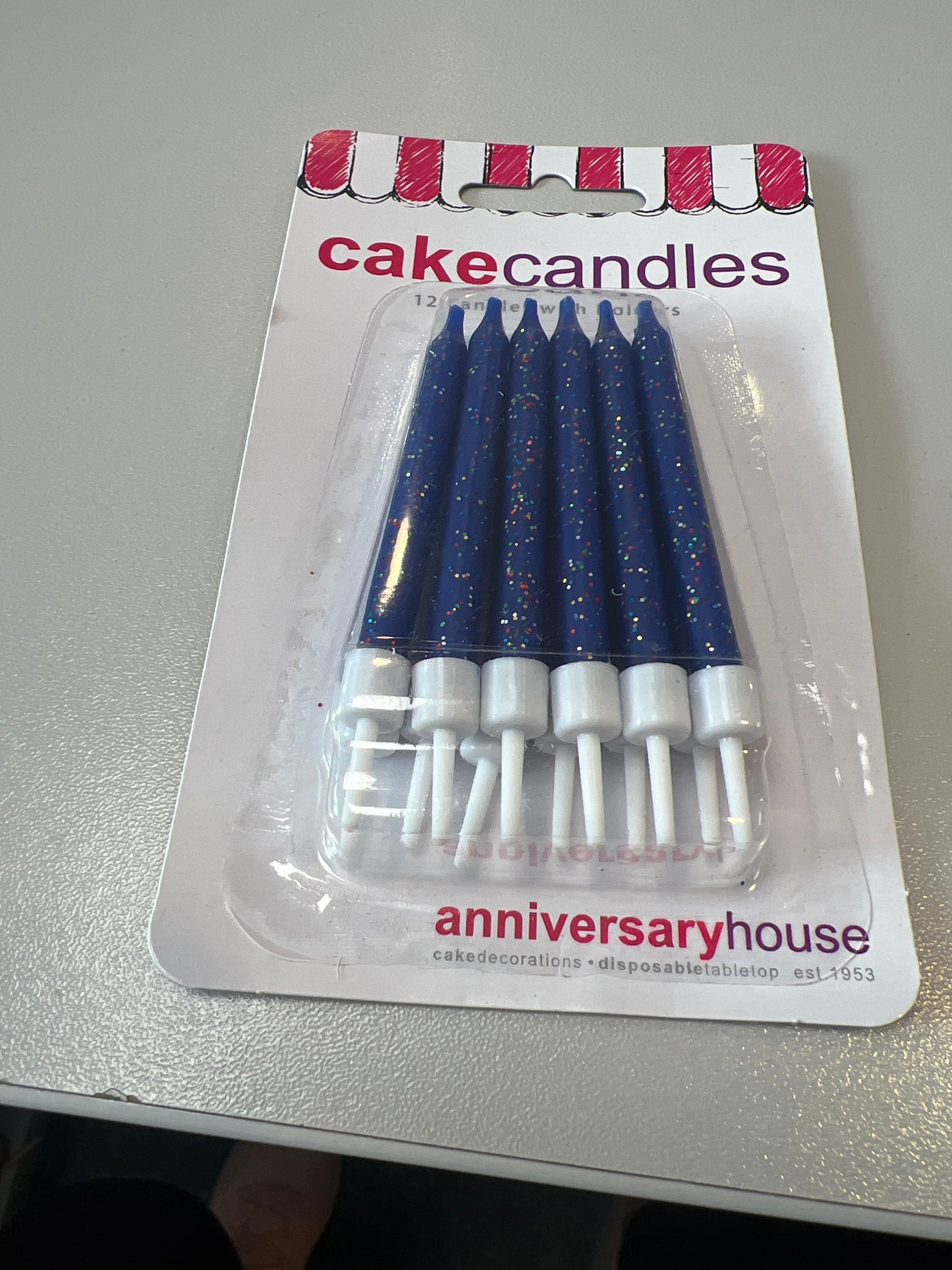 Navy glitter cake candles