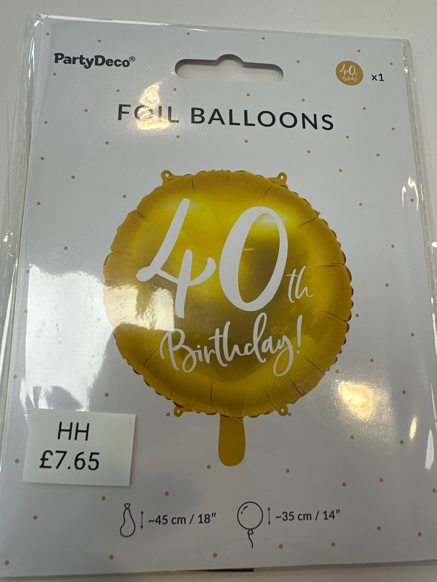 Gold 40th birthday balloon. 18”