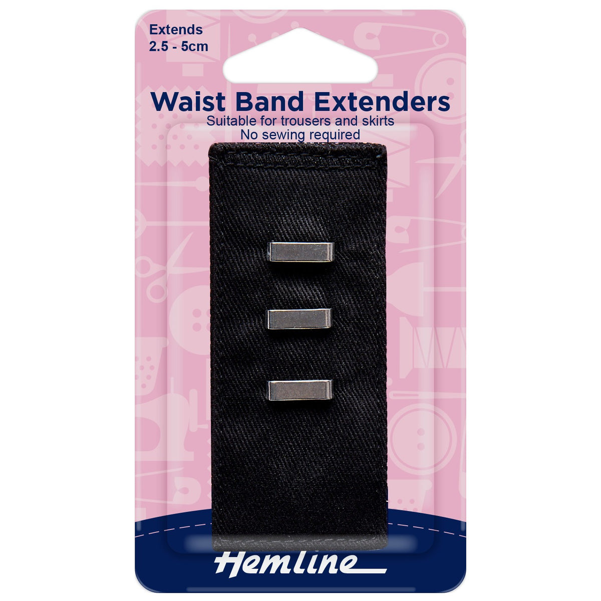 Hemline Waistband Extender Hook and Bar Black
