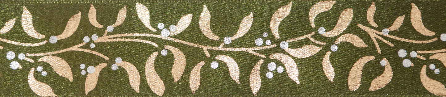 Berisfords Mistletoe Wishes Ribbon 20m x 25mm Cypress Gold