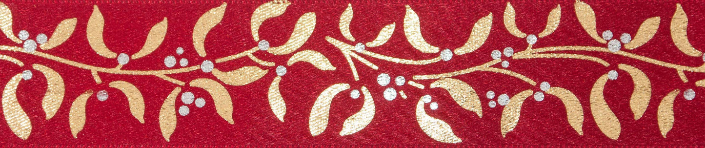 Berisfords Mistletoe Wishes Ribbon 20m x 25mm Red Gold