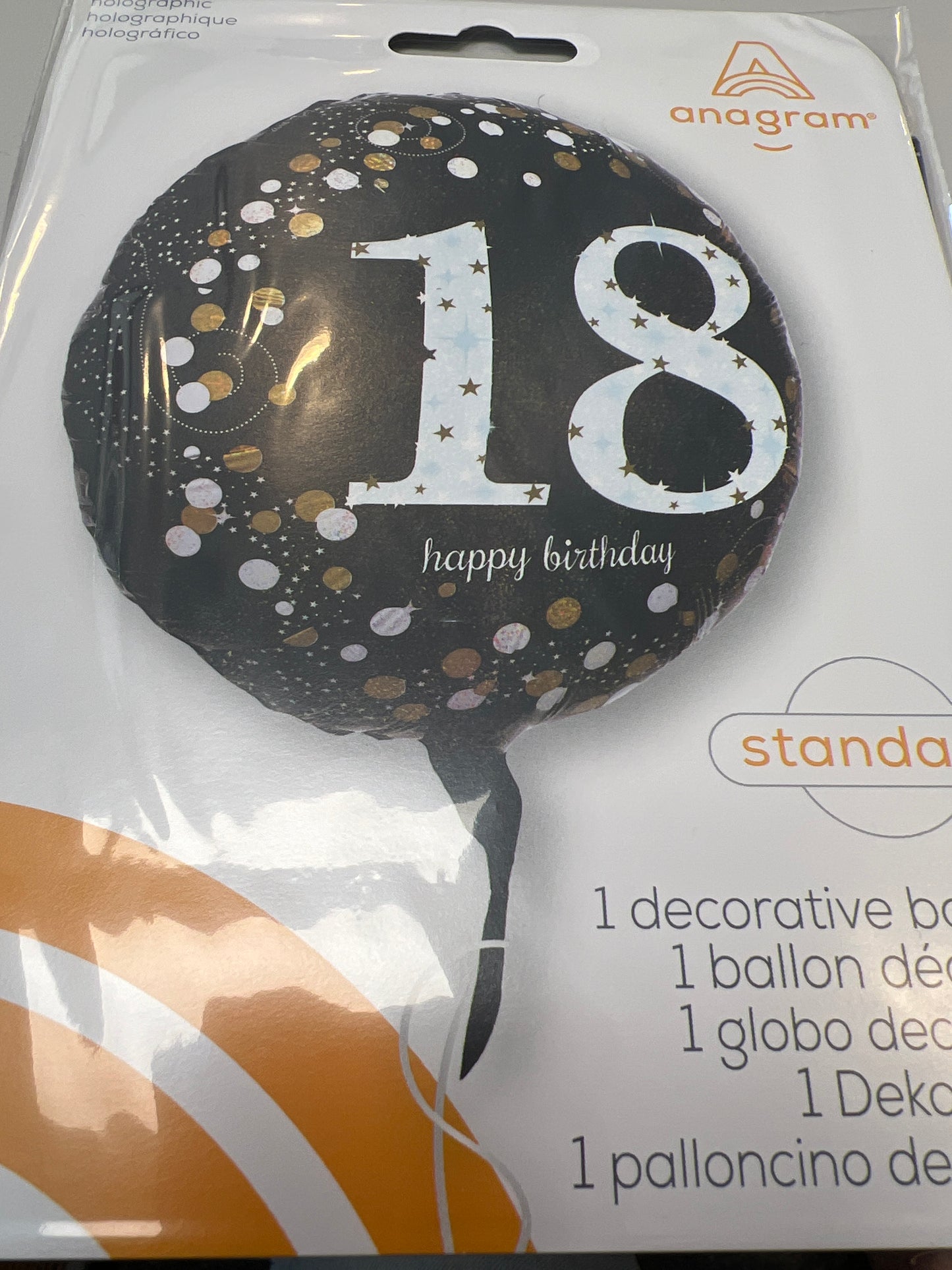 Helium 18th black & gold 18” balloon
