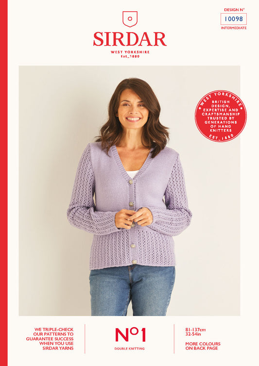 Sirdar Pattern 10098 - RicRac lace v-neck cardigan-Sirdar No.1 DK - Product image