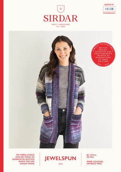 Sirdar Pattern 10138 - Womens wide rib longline cardigan-Sirdar Jewelspun - Product image