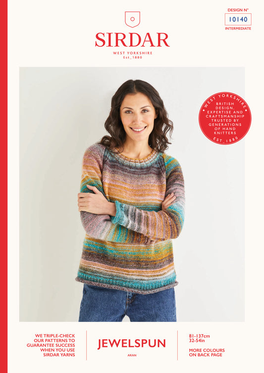 Sirdar Pattern 10140 - Women's crewe neck raglan sweater-Sirdar Jewelspun - Product image
