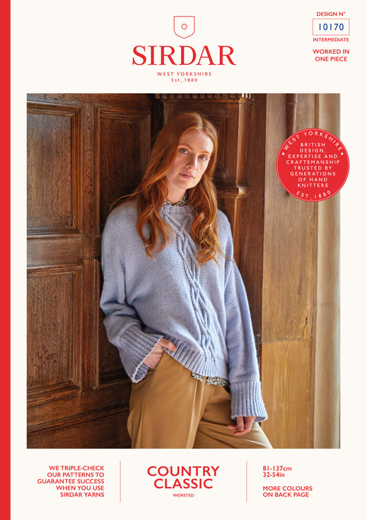 Sirdar Pattern 10170 - Womens relaxed cable bell sleeve sweater-Sirdar ciuntry classic worstead - Product image