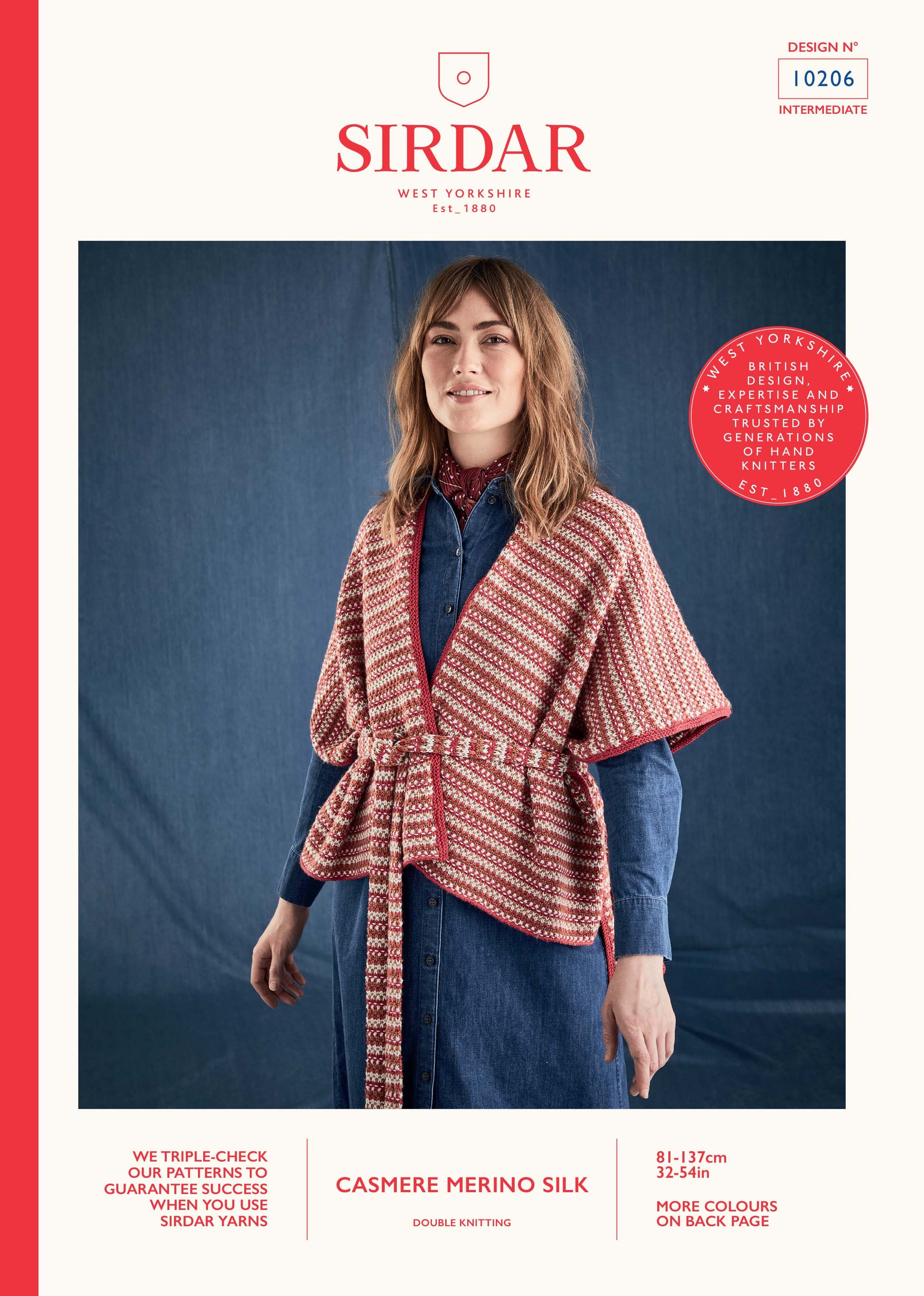 Sirdar Pattern 10206 - Wrap stepped hem cardigan-Sirdar cashmere merino silk DK - Product image
