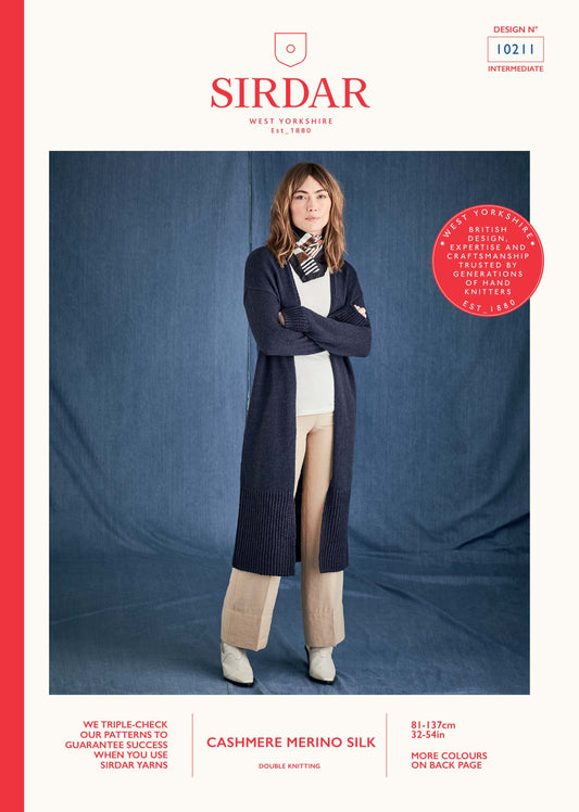 Sirdar Pattern 10211 - Longline cardigan-Sirdar cashmere merino silk DK - Product image