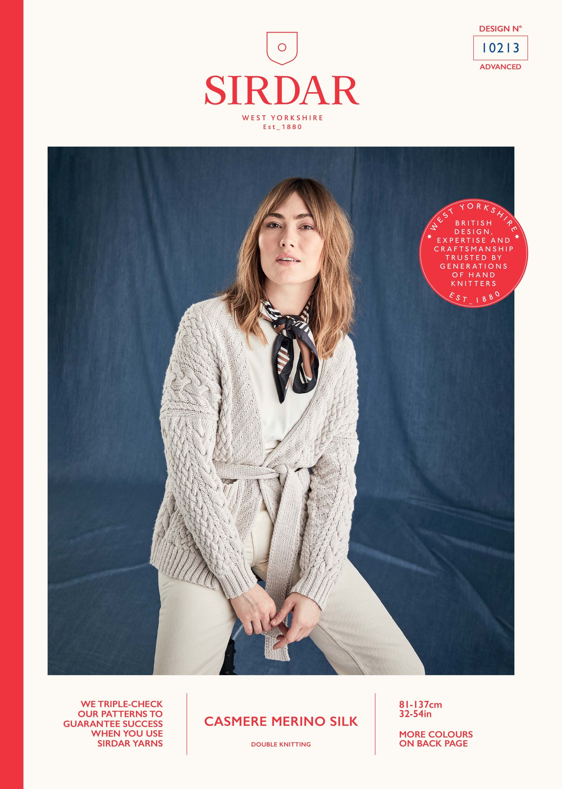 Sirdar Pattern 10213 - Cable wrap cardigan-Sirdar cashmere merino silk DK - Product image