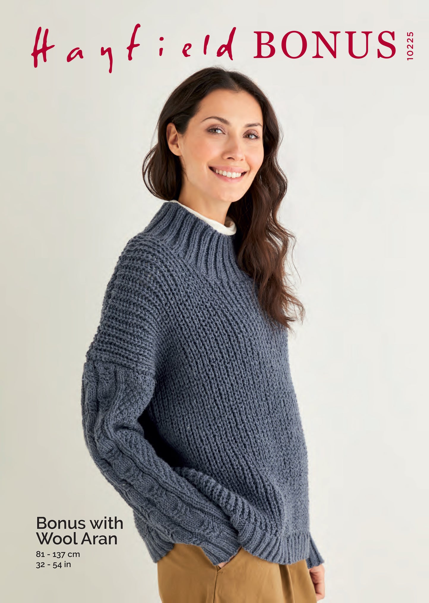 Hayfield Pattern 10225 - Fishermans rib & cable sweater-Hayfield bonus arran with wool - Product image