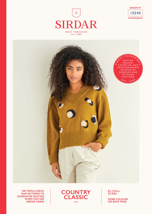 Sirdar Pattern 10240 - Leopard print V neck sweater-Sirdar country classic 4 ply - Product image