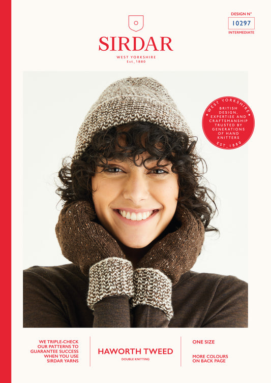 Sirdar Pattern 10297 - Contrast Hat & mittens-Sirdar haworth tweed DK - Product image