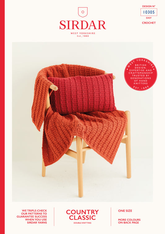 Sirdar Pattern 10305 - Crochet blanket & cushion-Sirdar country cl;assic DK - Product image