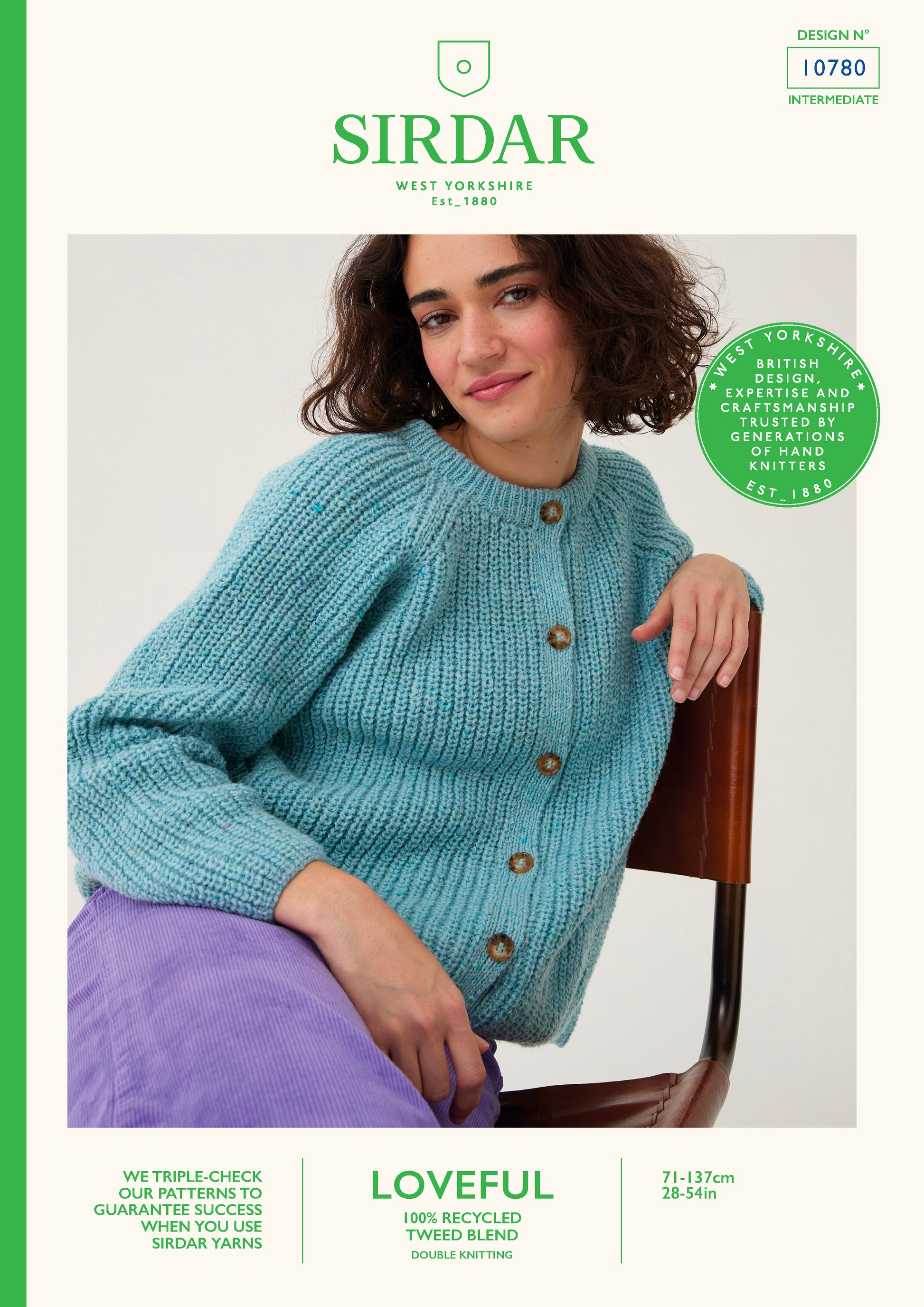 Sirdar Pattern 10780 - F261 Round Neck Rib Cardigan - Product image