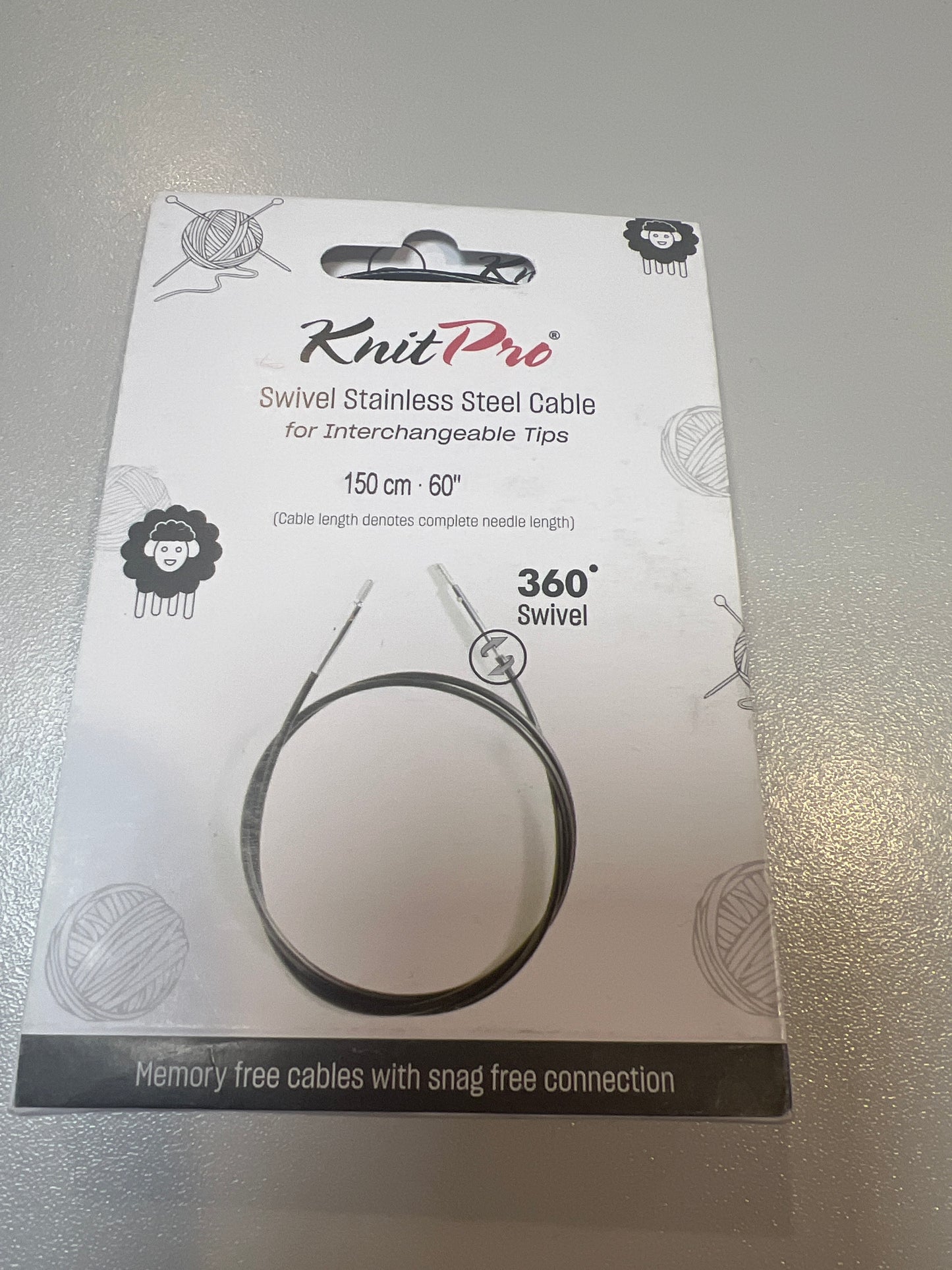 Knitpro swivel s/steel cable. 150cm