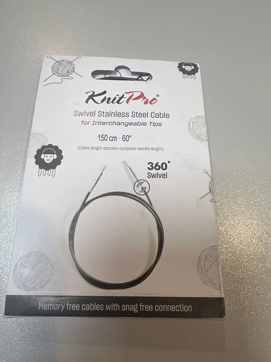Knitpro swivel s/steel cable. 150cm