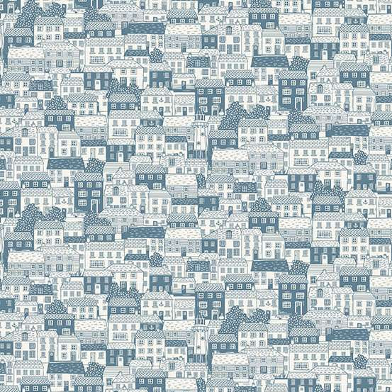 Cottages Blue - Driftwood quilting fabric by Makower UK