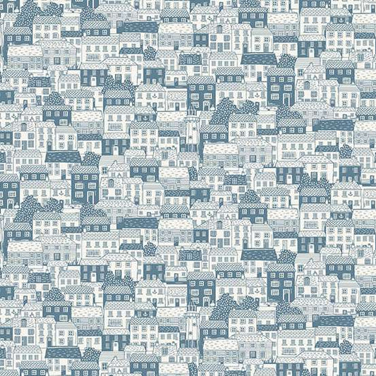 Cottages Blue - Driftwood quilting fabric by Makower UK