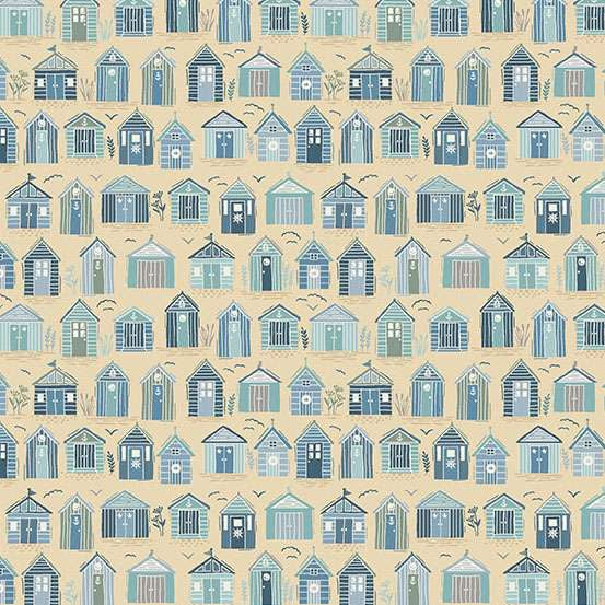 Beach Huts Mid Cream - Driftwood quilting fabric by Makower UK