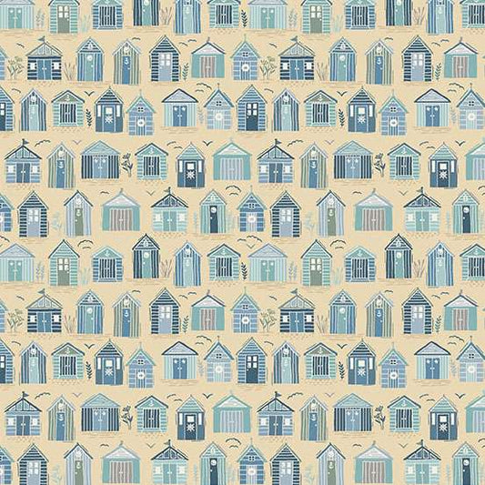 Beach Huts Mid Cream - Driftwood quilting fabric by Makower UK