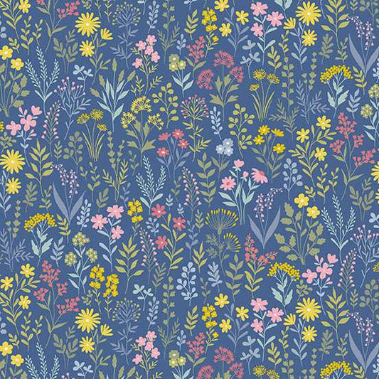 Meadow Blue - Petite Fleur quilting fabric by Makower UK
