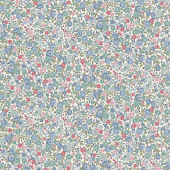 Rose Blue - Petite Fleur quilting fabric by Makower UK