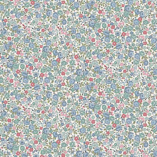 Rose Blue - Petite Fleur quilting fabric by Makower UK