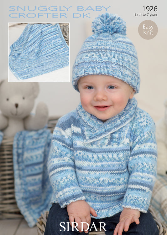Sirdar Pattern 1926 - Sweater, hat & blanket-Sirdar snuggly baby crofter DK - Product image