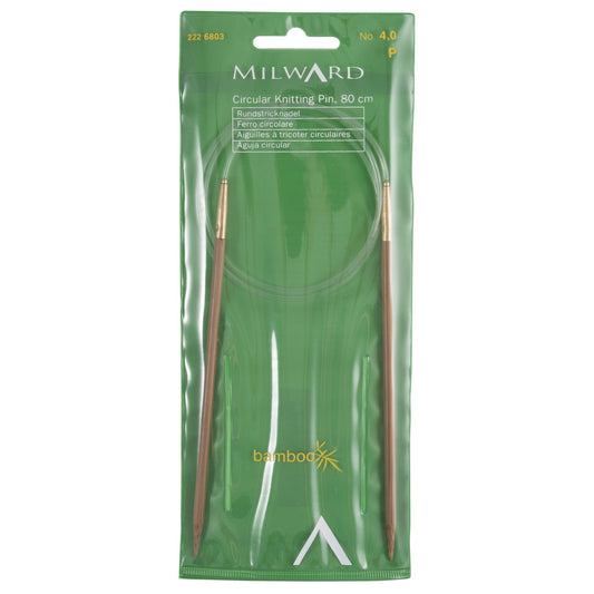 Milward Bamboo Fixed Circular Knitting Needles 80cm x 4.00mm