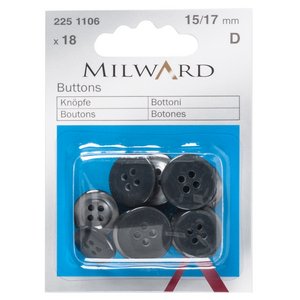 Milward Haberdashery Buttons Trouser Grey 15 & 17mm 18 Pieces