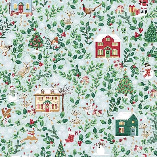 Makower UK Country Christmas - Cottages Blue