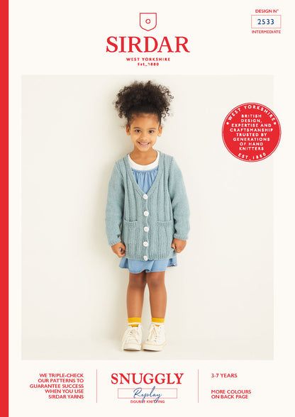 Sirdar Pattern 2533 - Kids long rib cardigan-Snuggly replay DK - Product image