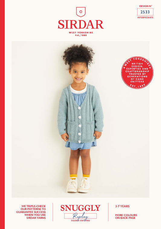 Sirdar Pattern 2533 - Kids long rib cardigan-Snuggly replay DK - Product image
