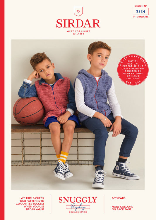 Sirdar Pattern 2534 - Kids zip up gilet-Snuggly replay DK - Product image