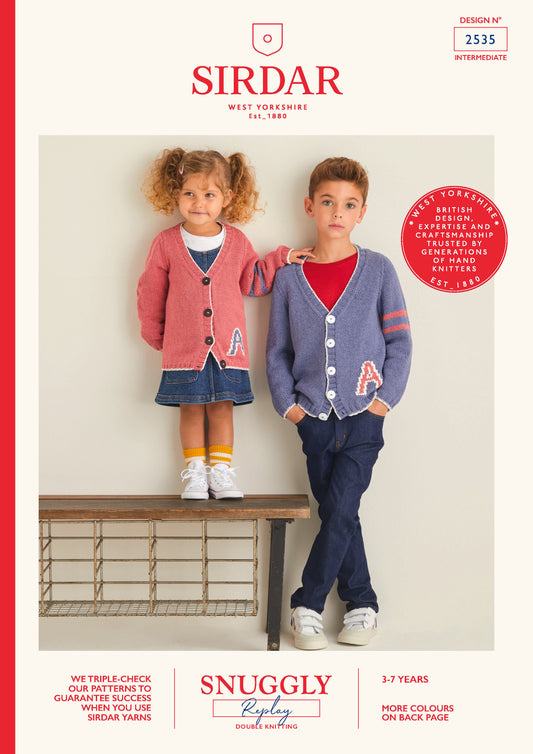 Sirdar Pattern 2535 - Kids varsity cardigan-Snuggly replay DK - Product image