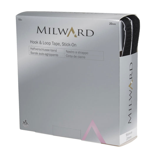 Milward Hook and Loop Tape Stick-On 20mm Black (Per Metre)