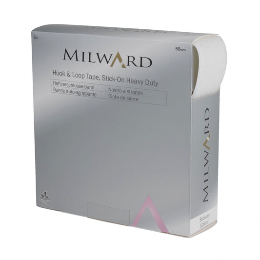 Milward Hook and Loop Tape Stick-On Heavy Duty 50mm White (Per Metre)