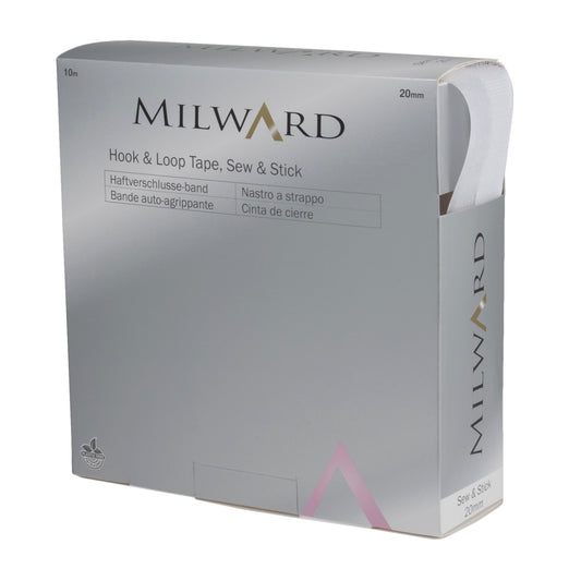 Milward Hook and Loop Tape Sew and Stick 20mm White (Per Metre)
